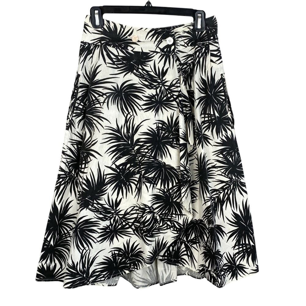 Liana & Paola Vintage Midi Wrap Skirt Size 8 Black White Tropical Floral Pockets